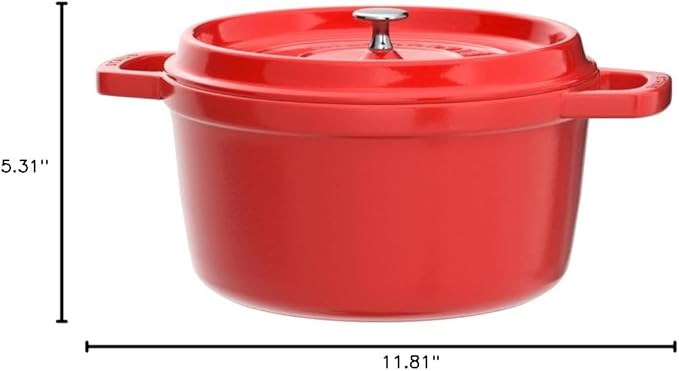 STAUB Cast Iron Dutch Oven 5.5-qt Round Cocotte, Made in France, Serves 5-6, Cherry