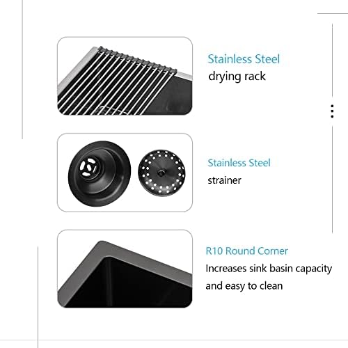 Lordear Black Undermount Bar Sink 13 x15 x 9 Inch Bar Prep Sinks Gunmetal Black Stainless Steel Handmade Kitchen Sink Basin