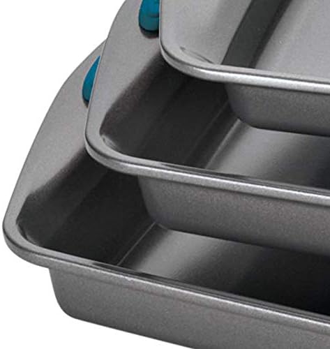 Rachael Ray Bakeware Nonstick Cookie Pan Set, 3-Piece, Gray with Marine Blue Grips