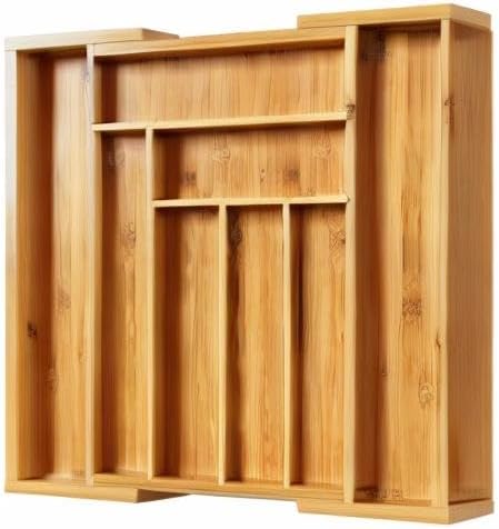 Pipishell Bamboo Expandable Drawer Organizer for Utensils Holder, Adjustable Cutlery Tray, Wood Drawer Dividers Organizer for Silverware, Flatware, Knives in Kitchen, Bedroom, Living Room(M-N)