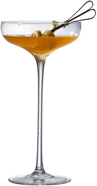 Crystal Cocktail Coupe Glasses, Long Stem, Hand Blown, 8 oz, Set of 4, Clear