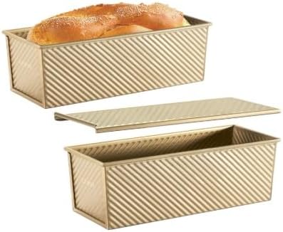2.2lb+2.2lb set Nonstick Pullman Loaf Pan With Lid For Homemade Bread Sandwich Bread Baking Mold With Sliding Lid Durable Toast Box For Square Loaf Shokupan Milk Bread & Giftable Box