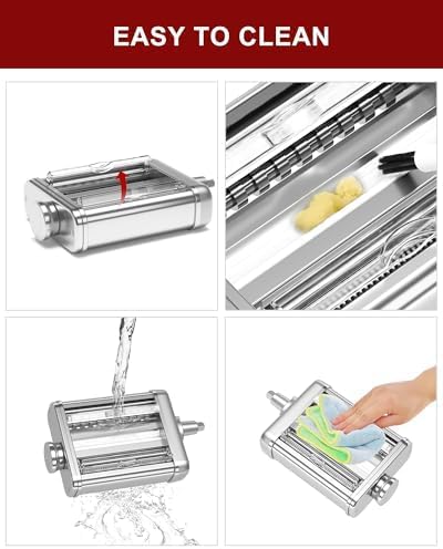 3IN1 Pasta Maker Attachment for All KitchenAid Mixers, Kitchen aid Pasta Attachment Includes Pasta Sheet Roller, Spaghetti Cutter & Fettuccine Cutter, with Cleaning Brush
