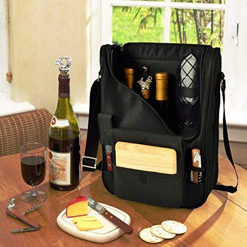 Personalized Picnic at Ascot Deluxe Wine Carrier with Glass Wine Glasses and Accessories for Two