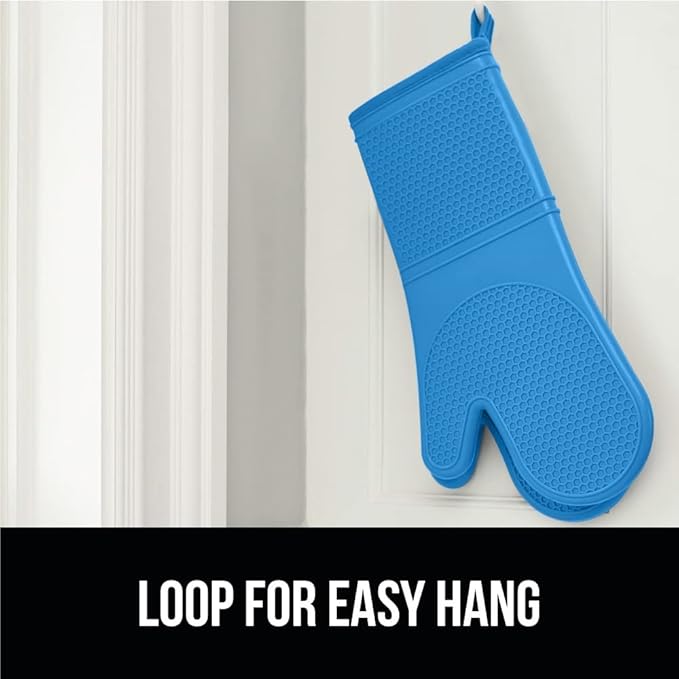 GORILLA GRIP BPA-Free Soft Silicone Oven Mitts, Heat Resistant and Waterproof Cooking Gloves, Thick Cotton Lining, Flexible Gripping for Baking Grilling, Kitchen Potholders Set of 2, 12.5x8.3, Aqua