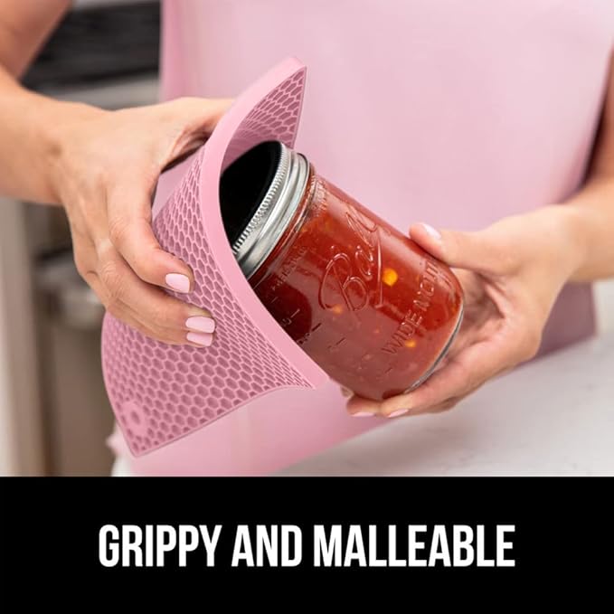 GORILLA GRIP BPA-Free Soft Silicone Oven Mitts and Pot Holders Sets of 4, Heat Resistant Waterproof Cooking Gloves, Thick Cotton Lining, Flexible Gripping for Baking Grilling, Kitchen Trivets, Pink