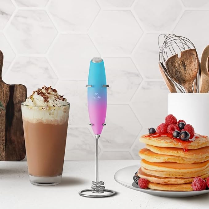 Zulay Kitchen Milk Frother with Patented Tornado Triple Whisk – Handheld Foam Maker for Coffee, Lattes, Matcha & Hot Chocolate – Rich, Creamy Froth in Seconds