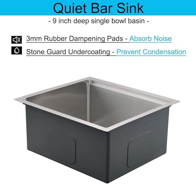 21 Inch Undermount Bar Sink, 21x18 Workstation 16 Gauge Stainless Steel Undermount Outdoor Kitchen Sink for RV Wet Bar Prep Basin