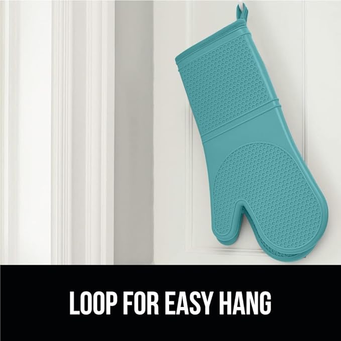 GORILLA GRIP BPA-Free Soft Silicone Oven Mitts, 14.5x8.3, Heat Resistant and Waterproof Cooking Gloves, Thick Cotton Lining, Flexible Gripping for Baking Grilling, Kitchen Potholders Set, Turquoise
