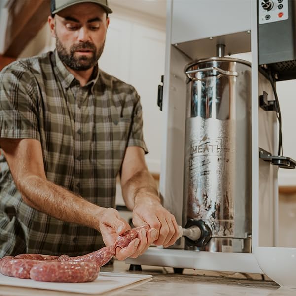 25 Pound Vertical Motorized Sausage Stuffer with Stainless Steel Gears, Ergonomic Handle, and a Stuffing Kit with 3 Stuffing Tubes for Sausage Stuffing