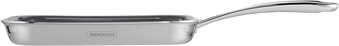Tramontina Utsava Tri-Ply Clad Stainless Steel 10-Inch Square Grill Pan with Ceramic Non Stick Interior, Induction-Ready