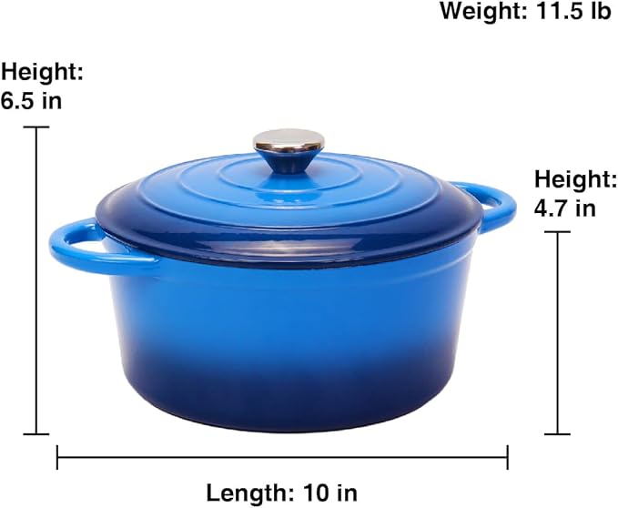 5QT Enameled Cast Iron Bread Oven with Proofing Basket for Bread Baking, Bread Making Supplies Tools,Heavy-Duty Cookware for Braising, Stews, Roasting, Bread Baking (Blue)
