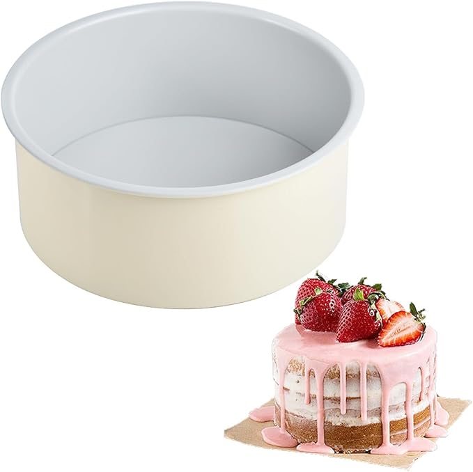 Guowall 6 inch Cake Pan with Removable Bottom Carbon Steel Round Shaped Cheesecake Tin Nonstick Chiffon Cake Mould for Baking - Cream Color
