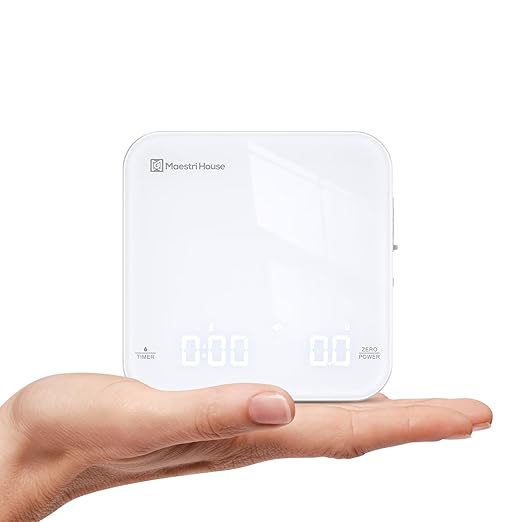 Rechargeable Mini Coffee Scale with Timer, Maestri House Espresso Scale, 2kg/0.1g Accurate Scale for Espresso and Pour-Over Coffee, Portable Digital Kitchen Scale with Automatic Timing(White&Silver)