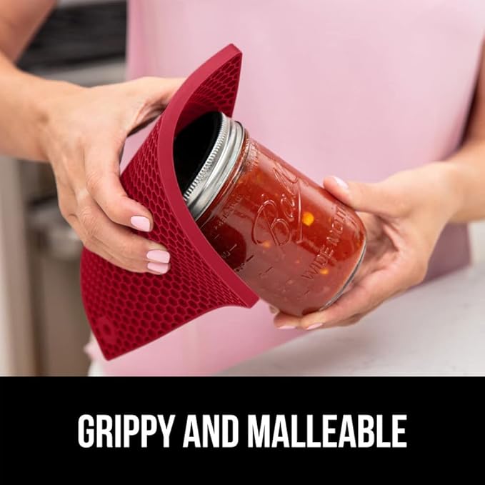 GORILLA GRIP BPA-Free Soft Silicone Oven Mitts and Pot Holders Sets of 4, Heat Resistant Waterproof Cooking Gloves, Thick Cotton Lining, Flexible Gripping for Baking Grilling, Kitchen Trivets, Red