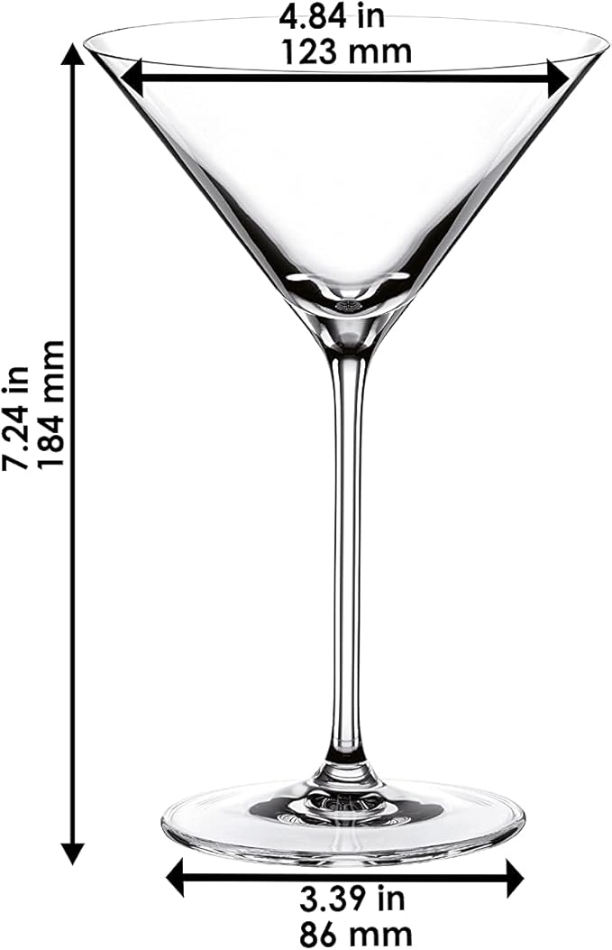 Riedel Vinum XL Martini Glasses (set of 2), Precision Blown Crystal Martini Glasses with Stem - Elegant Cocktail Glasses for Bar, 9.5oz, Machine Washable
