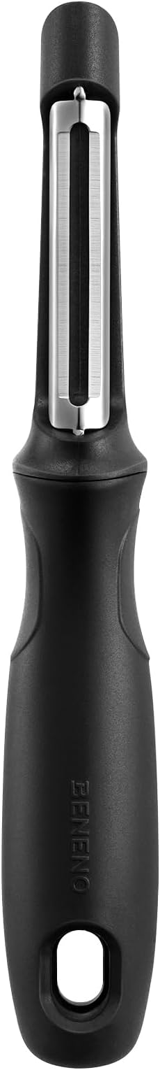 Beneno Swivel Vegetable Peeler, Razor-Sharp Smooth Peeling Potato Peelers with Stainless Steel Blades, Ergonomic Comfort Non-Slip Rubber Handle, Durable Kitchen Peelers with Potato Eye Remover, Black