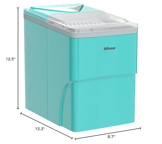 Silonn Ice Makers Countertop, 9 Cubes Ready in 6 Mins, 26lbs in 24Hrs, Self-Cleaning Ice Machine with Ice Scoop and Basket, 2 Sizes of Bullet Ice for Home Kitchen Office Bar Party, Green