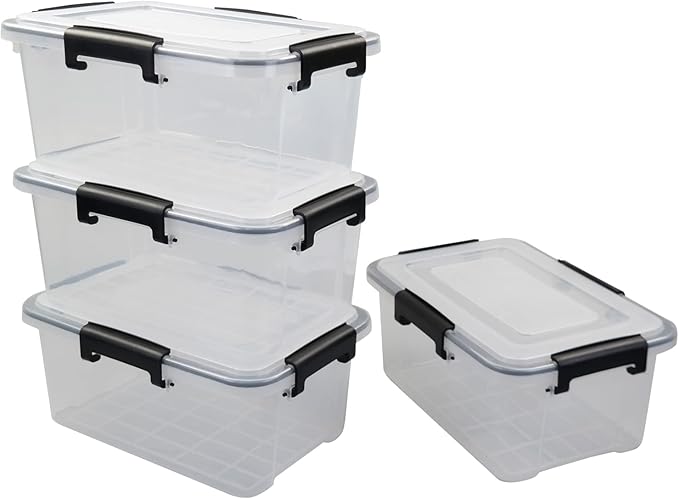 10 Liter Plastic Storage Container with Seal Circle and Latches Lid, Clear Food Storage Boxes Set of 4