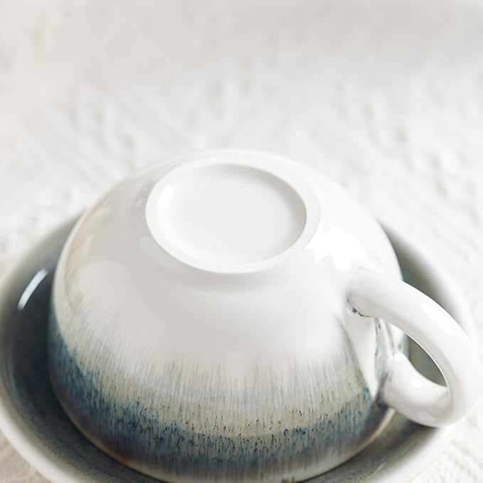 Vintage Design 12 oz Ceramic Latte Art Cappuccino Barista Cup with Saucer (Space Grey)