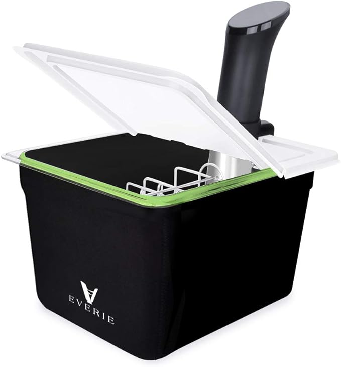 EVERIE Sous Vide Container 12 Quarts with Collapsible Hinge Lid and Sous Vide Rack and Insulation Sleeve Compatible with Anova Cooker All Models (KIT-12-NANO-PP)