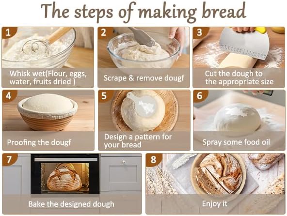 Banneton Bread Proofing Basket, Sourdough Bread Baking Supplies Kit, 10" Oval & 9" Round Banneton Baskets, Sourdough Basket Starter Set with Brush, Oil Can, Dough Whisk, Sling