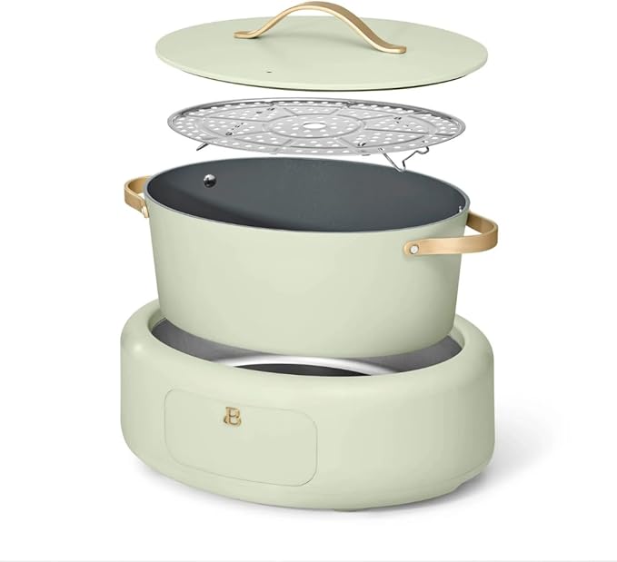 Beautiful 10-in-1 Electric Multi-Cooker by Drew Barrymore, 6-quart, digital display, 10 cooking functions, non-stick pot, easy one-touch control (Sage Green)