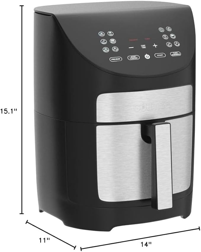 Gourmia Air Fryer - 7 Qt Large Capacity, FryForce360º, Digital Display with 12 Presets, Roast, Bake, Broil, Dehydrate, Dishwasher Safe Accessories, Black