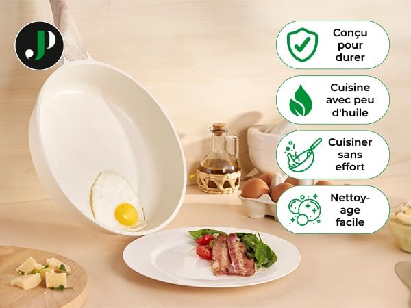 JUST PERFECTO Induction Pots Set - Pan Set with Lid - Induction Pots Set - Pots & Pans Set without PTFE and PFOA - Cookware Pot Set Induction 21 Pcs (Beige)