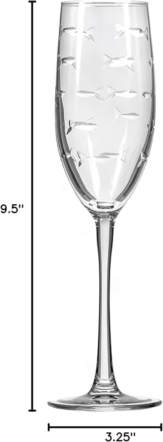 Rolf Glass School of Fish 8oz Champagne Flute Glass | Toasting Flute Glasses | Lead-Free Glass | Etched Flute Glasses | Proudly Made in the USA (Set of 4)