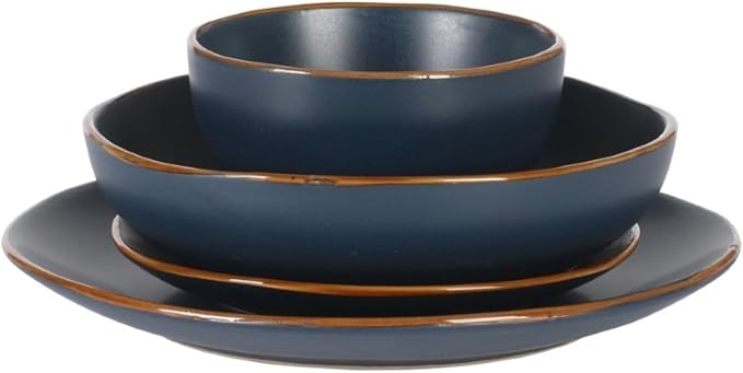 Gibson Home Hazeltine 16 Piece Plates and Bowls Dishes Stoneware Ceramic Dinnerware Set - Navy Blue