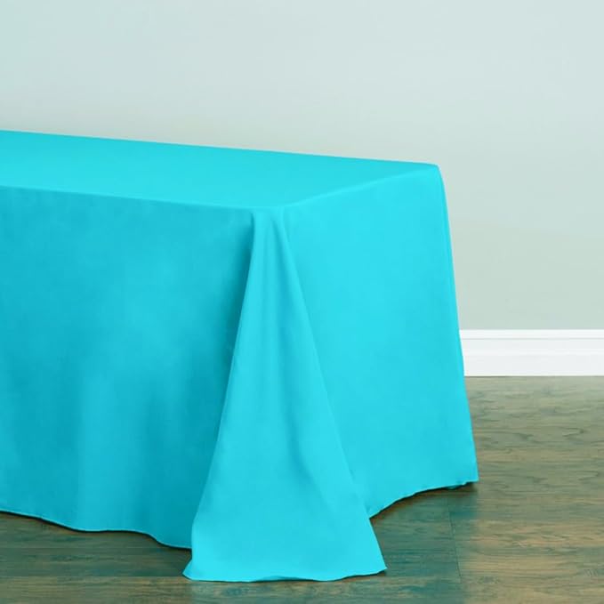LTC LINENS Tablecloth 90 x 156-Inch Rectangular Polyester Tablecloth with Rounded Corners, Turquoise, (90156-010169)
