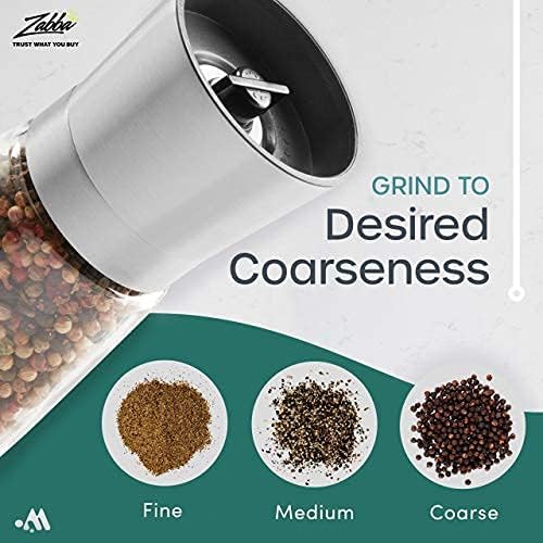 Salt and Pepper Shakers Set Adjustable Coarseness Pepper Grinder Mill for Sea Salt Spice Stainless Steel Glass 2 Pack
