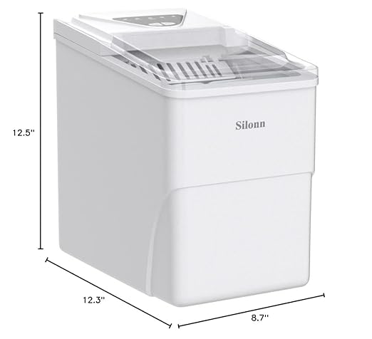 Silonn Ice Makers Countertop, 9 Bullet Ice Cubes Ready in 6 Minutes, 26lbs in 24Hrs Portable Ice Maker Machine Self-Cleaning, 2 Sizes of Bullet-Shaped Ice for Home Kitchen Office Bar Party, White