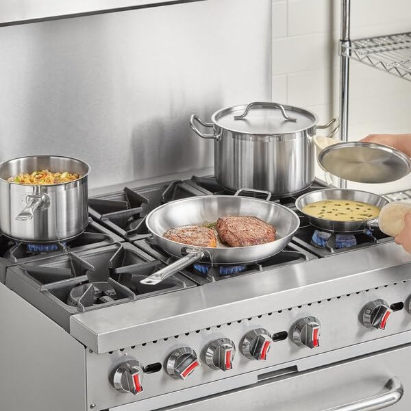 SS1 Series 6-Piece Induction Ready Stainless Steel Cookware Set, Silver, 4mm Aluminum-Clad Bottom, with 4 Qt Sauce Pan, 12" and 8" Fry Pans, 8 Qt Stock Pot