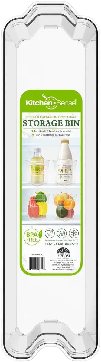 Fridge Fruit Storage Containers Stackable Fruit And Vegetable Storage For Refrigerator - Pantry Bins With Handle - Clear Plastic, BBA-free, 14.8" W x 4.1" D x 3.7" H