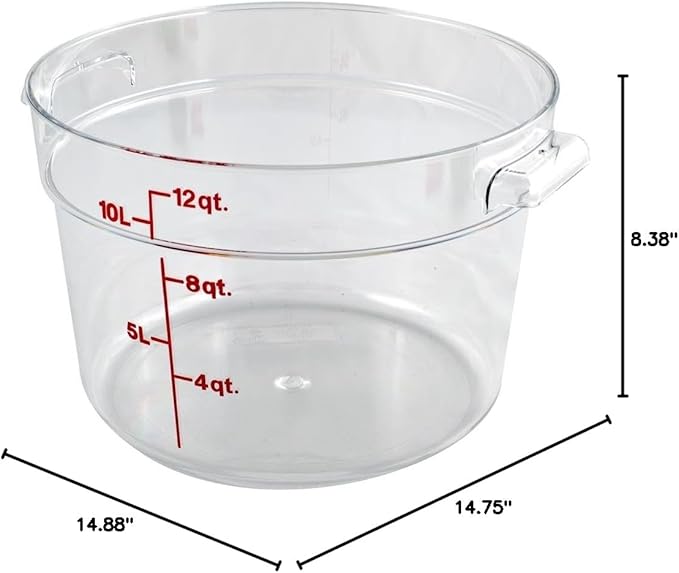 Cambro Food Storage Container (6 Pack) - Round Series - 12 QT (Quart) - Commercial Grade for Food Prep (Clear)