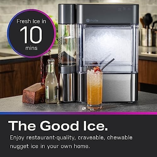 GE Profile Opal 2.0 XL with 1 Gallon Tank, Chewable Crunchable Countertop Nugget Ice Maker, Scoop Included, 38 lbs in 24 Hours, Pellet Ice Machine with WiFi & Smart Connected, Black Stainless