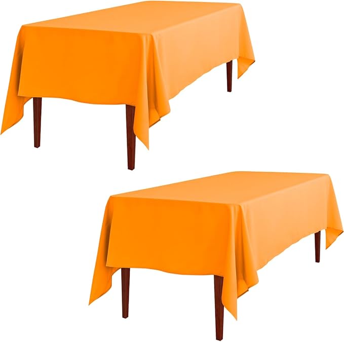 LTC LINENS 2 Pack Orange Rectangular Tablecloths 60 x 102 Inches for 6 Feet Rectangle Banquet Tables with Half-Drop - Stain and Wrinkle Resistant Polyester Fabric Cloth Table Covers for Party, Wedding