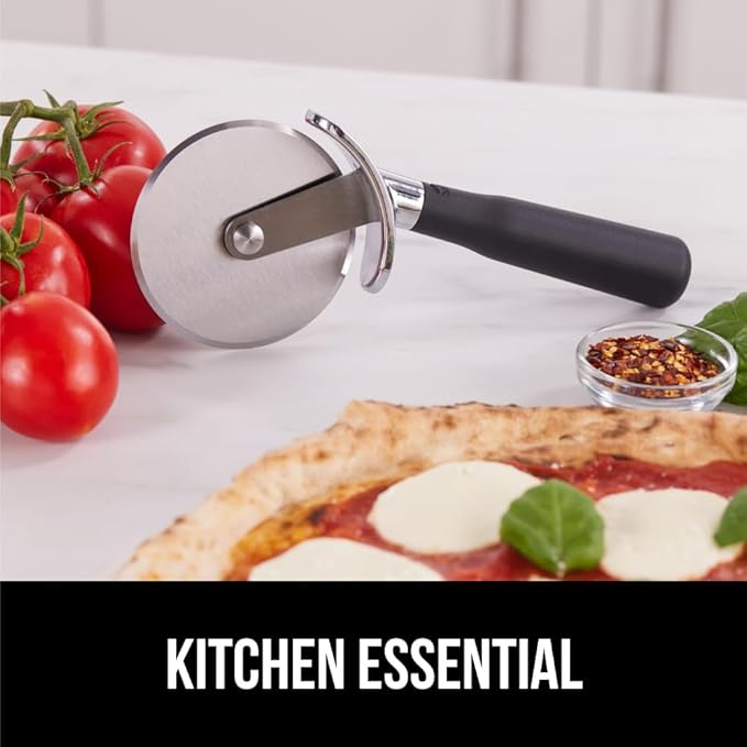GORILLA GRIP BPA-Free Large Pizza Cutter Wheel, 9 Inch, Sharp Stainless Steel Blade, Slip Resistant Handle with Thumb Guard Protection, Slice Thick or Thin Pizzas, Pie, Pastries in Seconds, Black