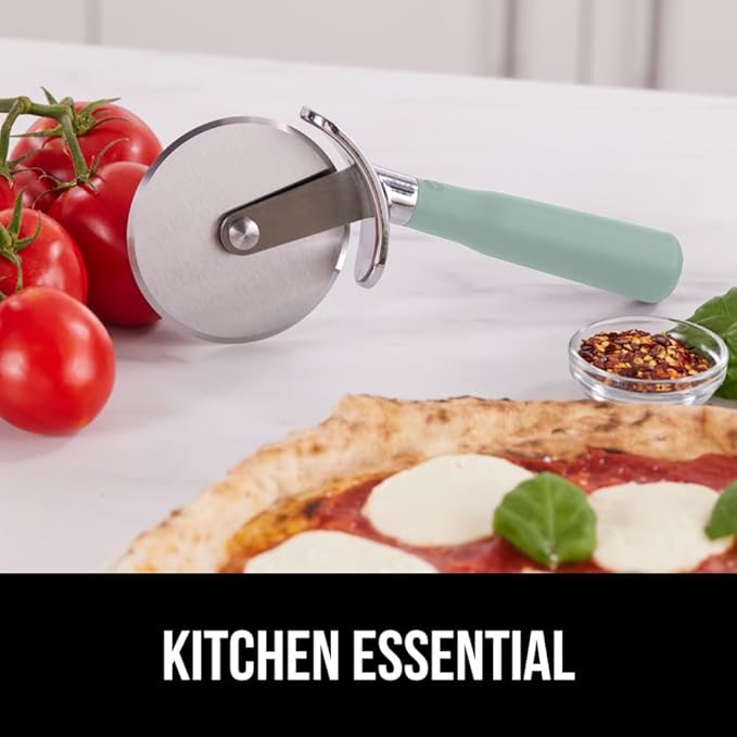 GORILLA GRIP BPA-Free Large Pizza Cutter Wheel, 9 Inch, Sharp Stainless Steel Blade, Slip Resistant Handle with Thumb Guard Protection, Slice Thick or Thin Pizzas, Pie, Pastries in Seconds, Mint