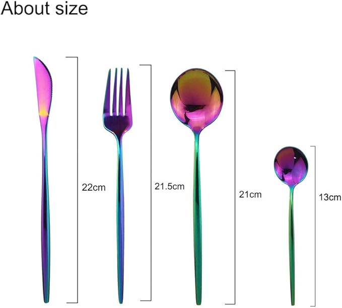 JASHII Flatware Set 24 Piece, Stainless Steel With Titanium Colorful Plated, Multicolor Flatware Set, Silverware, Rainbow Color Cutlery Set Service For 6