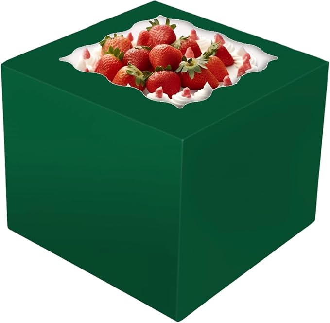 Bakepacker 36pcs 6x6x5 Inch Cake Boxes with Window - 18-Pack Green, Includes Cake Boards