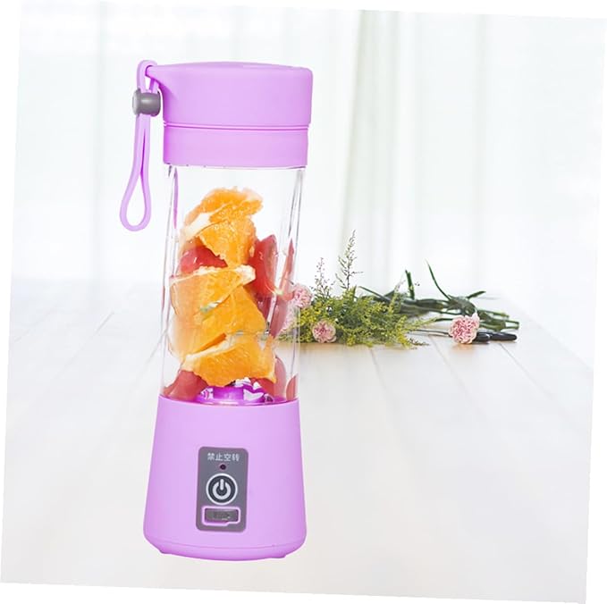 Portable USB Rechargeable Mini Juicer Bottle with Stainless Steel Blades Compact Fruit Mixer for Travel Home Use Easy to Clean Purple