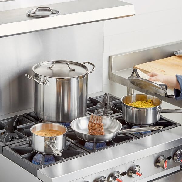 SS1 Series 7-Piece Induction Ready Stainless Steel Cookware Set with Aluminum-Clad Bottom, Silver, Includes 2 Qt and 3.5 Qt Sauce Pans, 16 Qt Stock Pot with Lids, 9.5 Inch Frying Pan