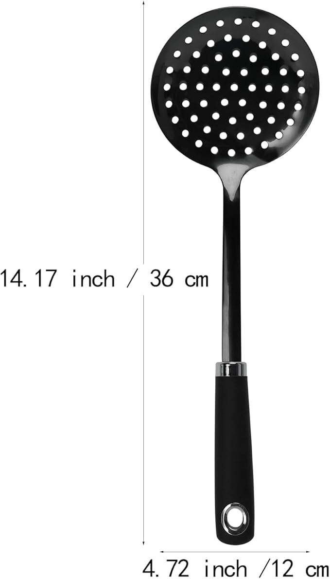 Skimmer Spoon, Slotted Spoons for Cooking, Slotted Spoon, Kitchen Stainless Steel Slotted Serving Spoon, Stainless Steel Strainer, Black