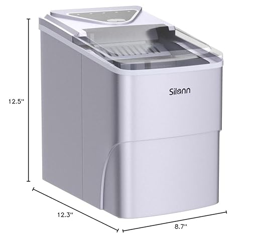 Silonn Ice Makers Countertop, 9 Cubes Ready in 6 Mins, 26lbs in 24Hrs, Self-Cleaning Ice Machine with Ice Scoop and Basket, 2 Sizes of Bullet Ice for Home Kitchen Office Bar Party, Sliver