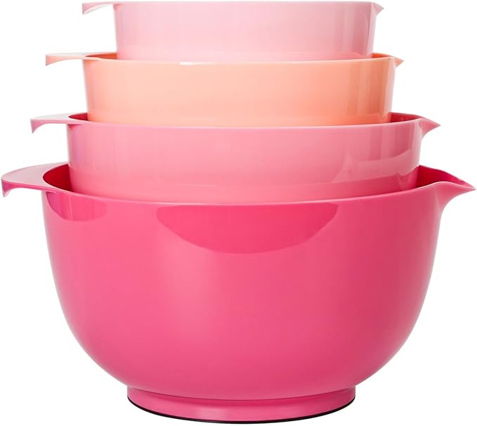 BoxedHome Classic Mixing Bowl Set, BPA Free Plastic, Microwave and Dishwasher Safe (Set of 4, Pink), 4.5 quarts
