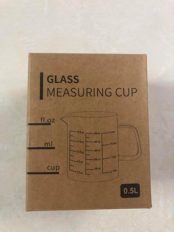 Luvan 18OZ/500ML Glass Measuring Cup, 2 Cup Glass Measuring Cups With 3 Scales (Ml/Oz/Cup), High Borosilicate Measuring Cup With Handle and V-Shaped Spout, Dishwasher/Freezer/Microwave Safe