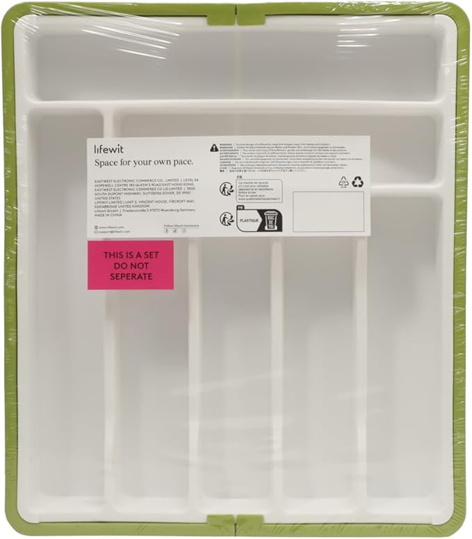 Lifewit Silverware Drawer Organizer, Expandable Utensil Organizer for Kitchen Drawers, Adjustable Cutlery and Flatware Tray, Plastic Spoons Forks Knives Holder Storage Dividers, Large, Green&White